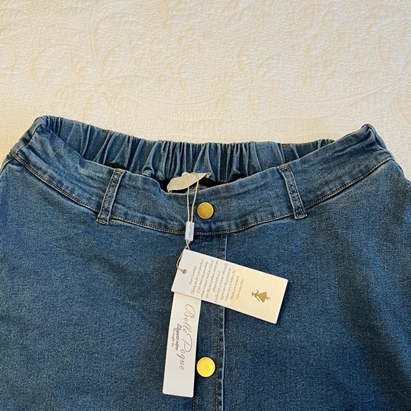 Belle Poque Women's Stretch A-Line Flared Midi Skirt w/ Pockets & Belt Size L - Picture 4 of 9